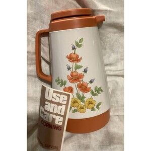 Corning 800 Thermal Server With Care Booklet LC-1083 (1983) Floral Pattern